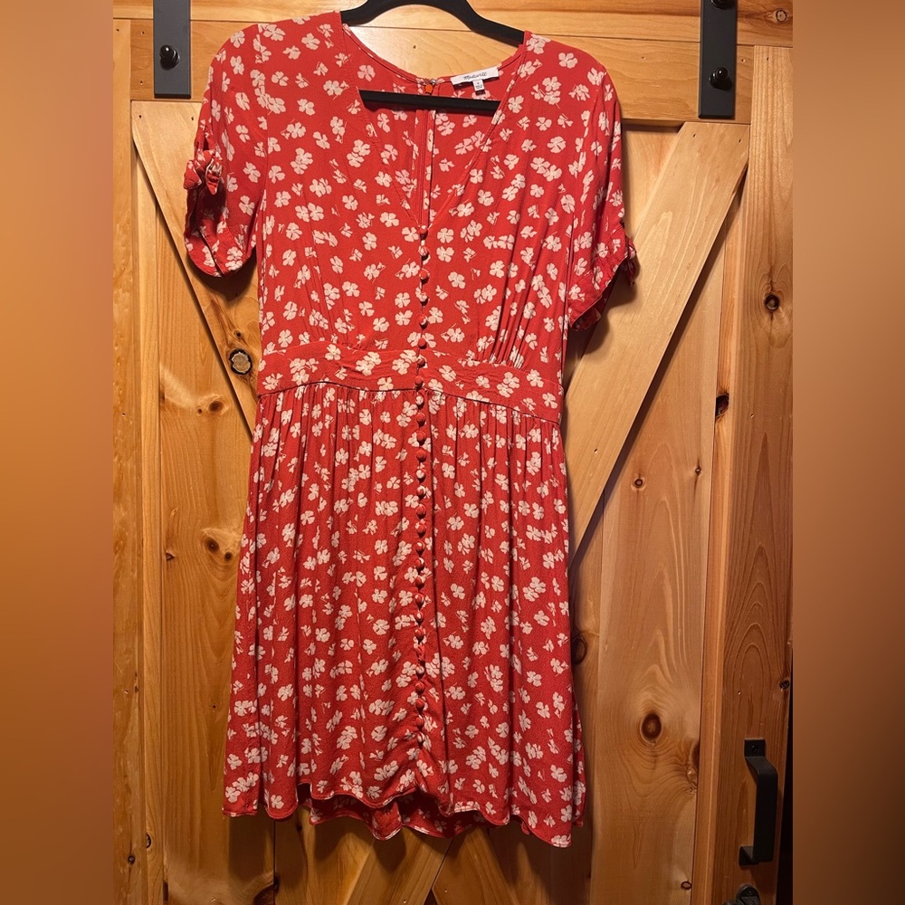 Madewell women’s size 4 button front tie sleeve retro floral hibiscus print dr